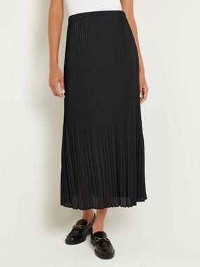 Misook Pleated Crepe de Chine Maxi Skirt Black size Small